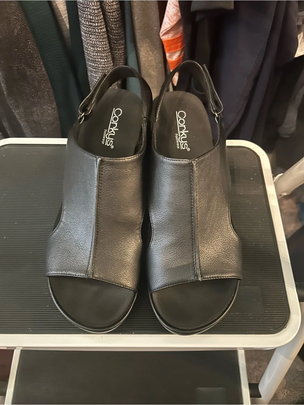 Corkys Black Open-Toe Slingback Sandals